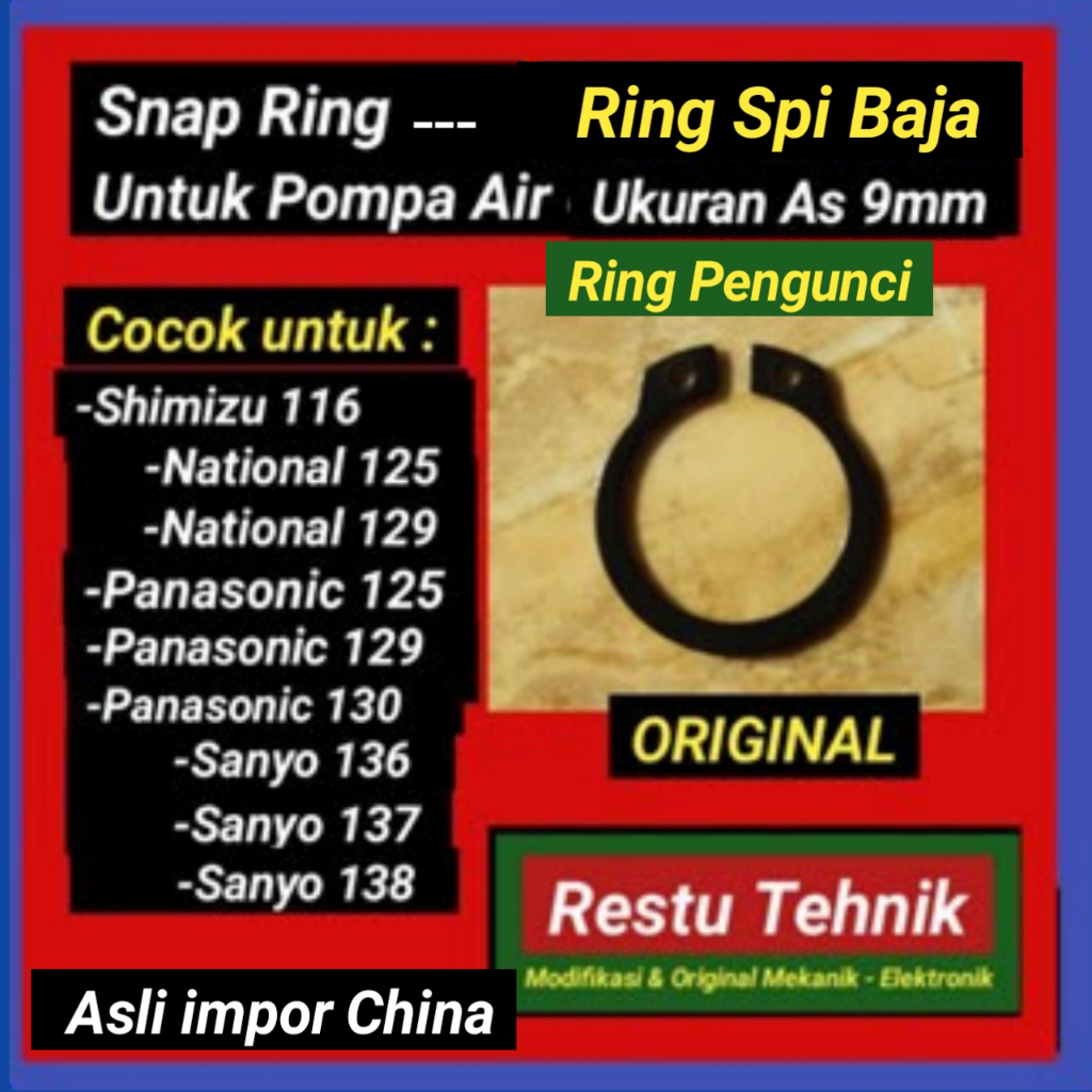 Ring pengunci pompa air Shimizu National Panasonic - Snap ring - CirClip As 9mm