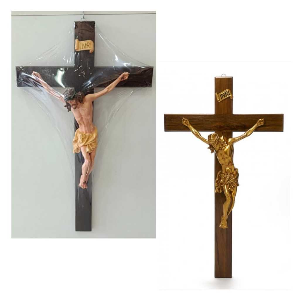 Yeraya Salib Gantung Katolik Kayu Jati Korpus Gold Spot 80cm Salib Kapel Salib Gereja Salib JUmbo Sa