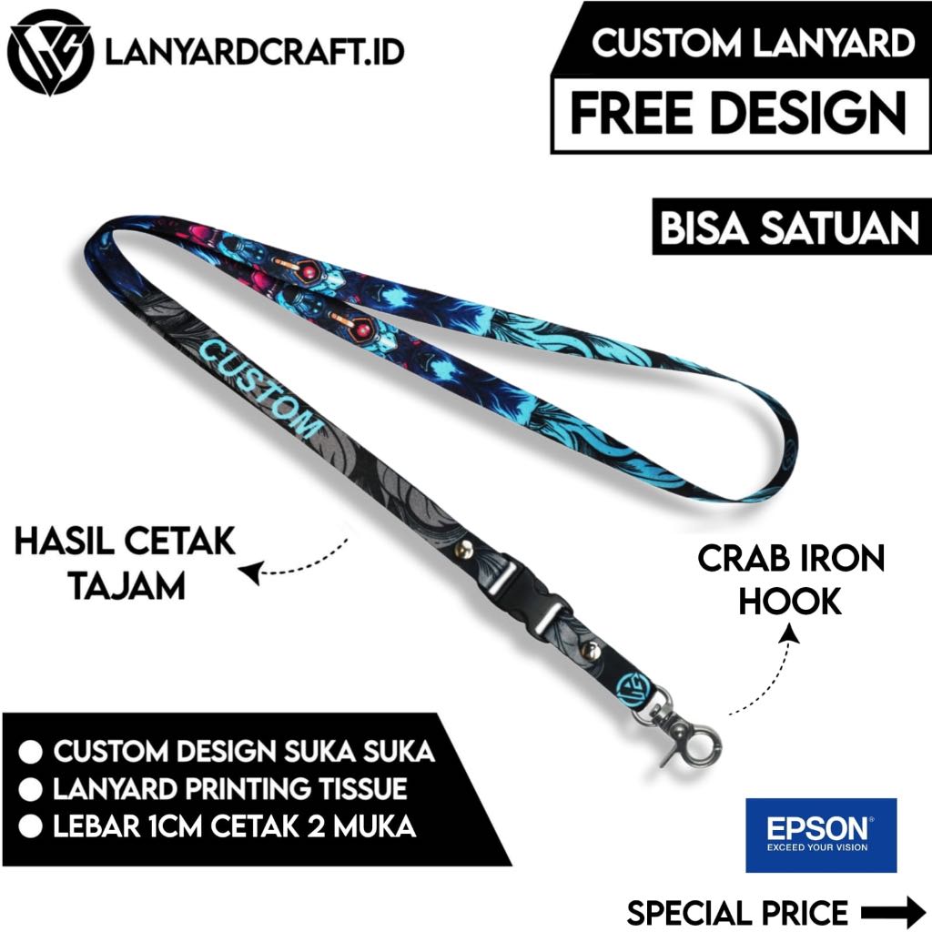 

[CUSTOM SATUAN] Custom Lanyard Size 1cm Type SS-KSH Lanyard Id Card Printing / Lanyard Custom Desain Satuan