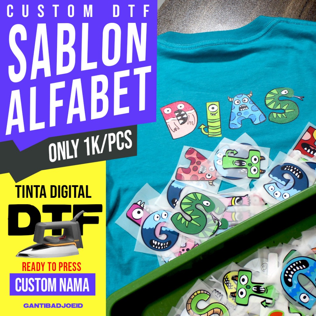 Sablon Patch Alfabet huruf nama DTF Ready to Press