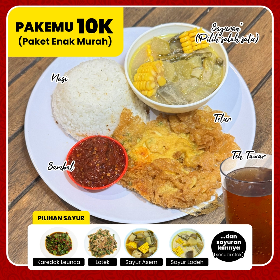 

PAKEMU 10K Paket Enak Murah isi Nasi Telur Sayur Sambal Teh | Paket Nasi Asih Sadulur