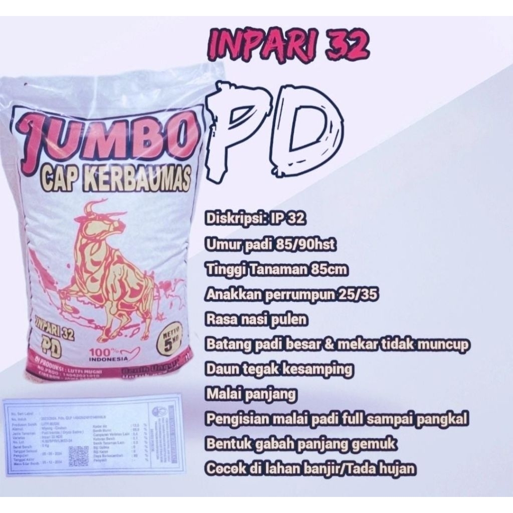 Bibit Padi Inpari 32 PD Jumbo Cap Kerbau Mas