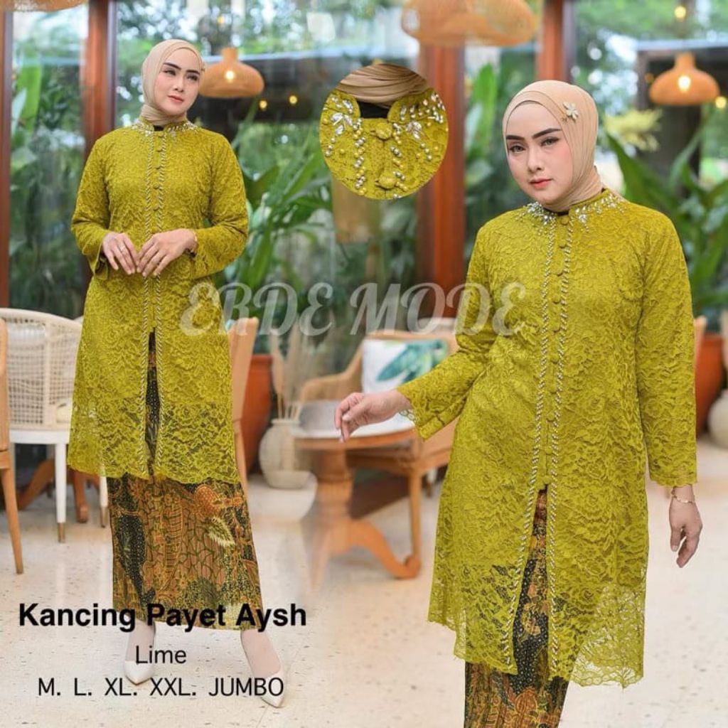 Kebaya Brokat Tunik Payet Kancing Depan Jumbo LD130