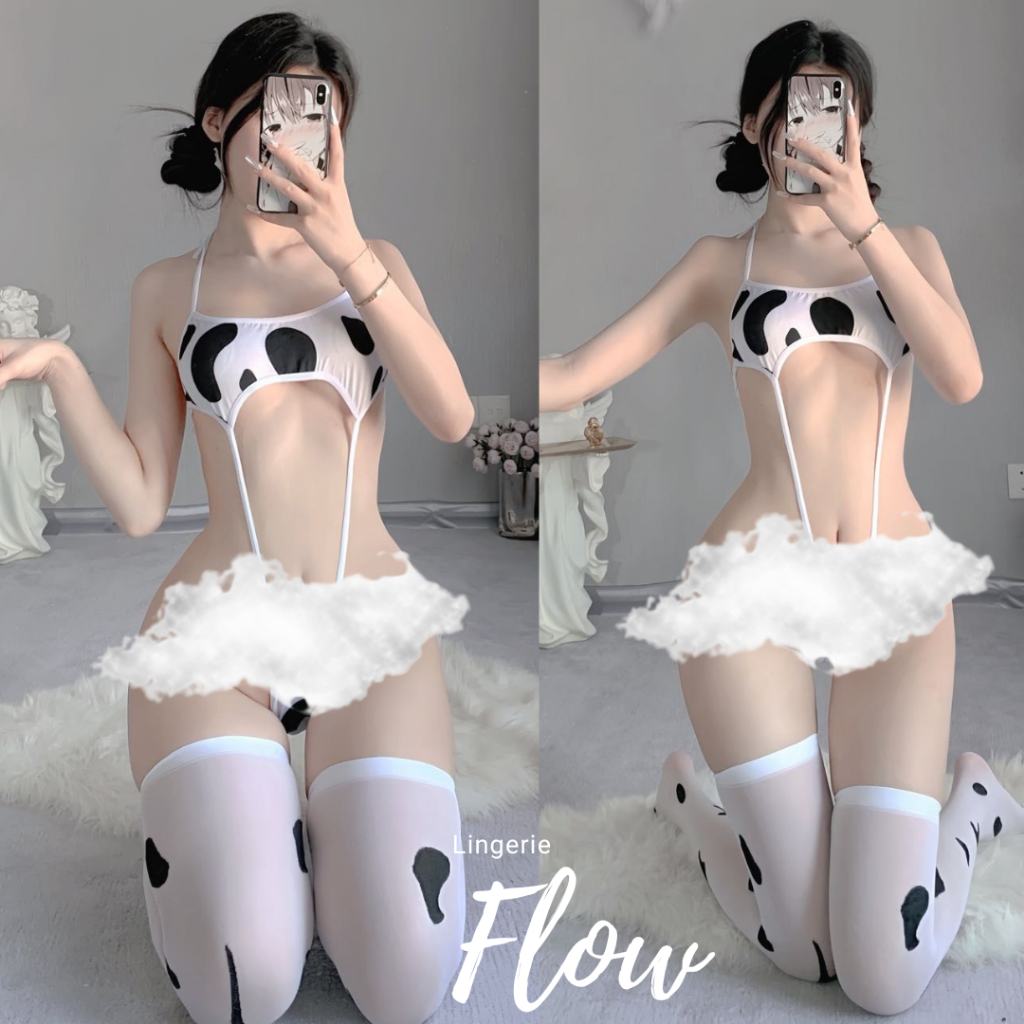 JK1783CW  Lingerie costume cow sapi fullset with stocking / Lingerie cosplay cow