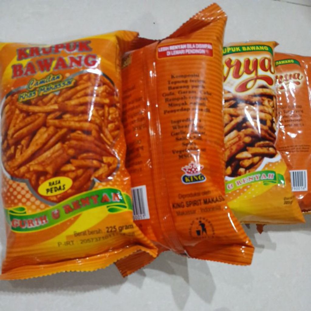 

Krupuk Bawang Rasa Pedas Khas Makassar 225 Gram exp 06/26