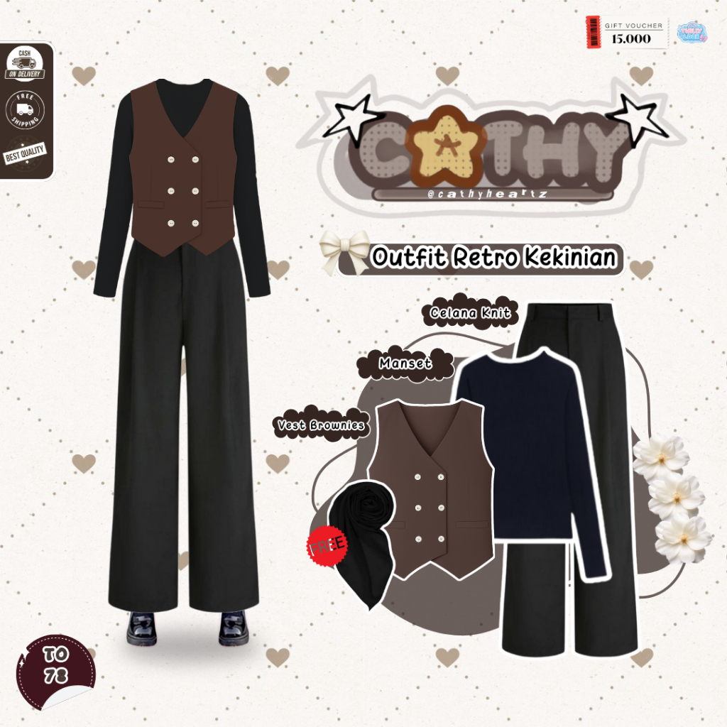 TWILLY -  Ootd Vest Kekinian | Vest Brownies Coklat Tua, Manset Hitam, Celana Knit Hitam | Outfit Re