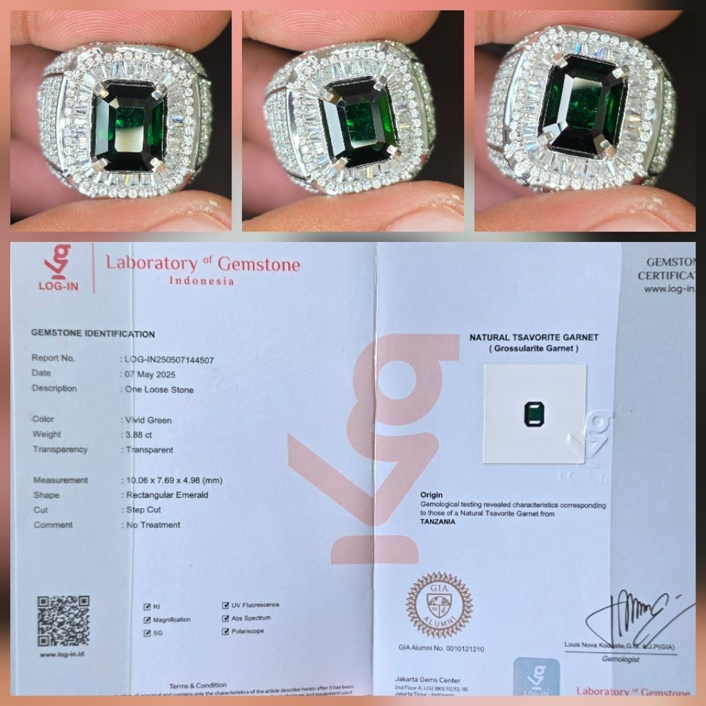 Batu Natural HQ Vivid Green Tsavorite Garnet Sertifikat 3.88 crt