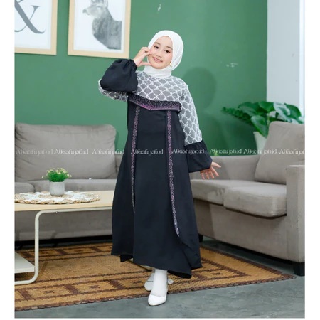 Gamis Abaya Aluna Kids Gamis Abaya Anak Terbaru Usia 5-15 Tahun Bahan Crinkle Airflow Aplikasi Payet