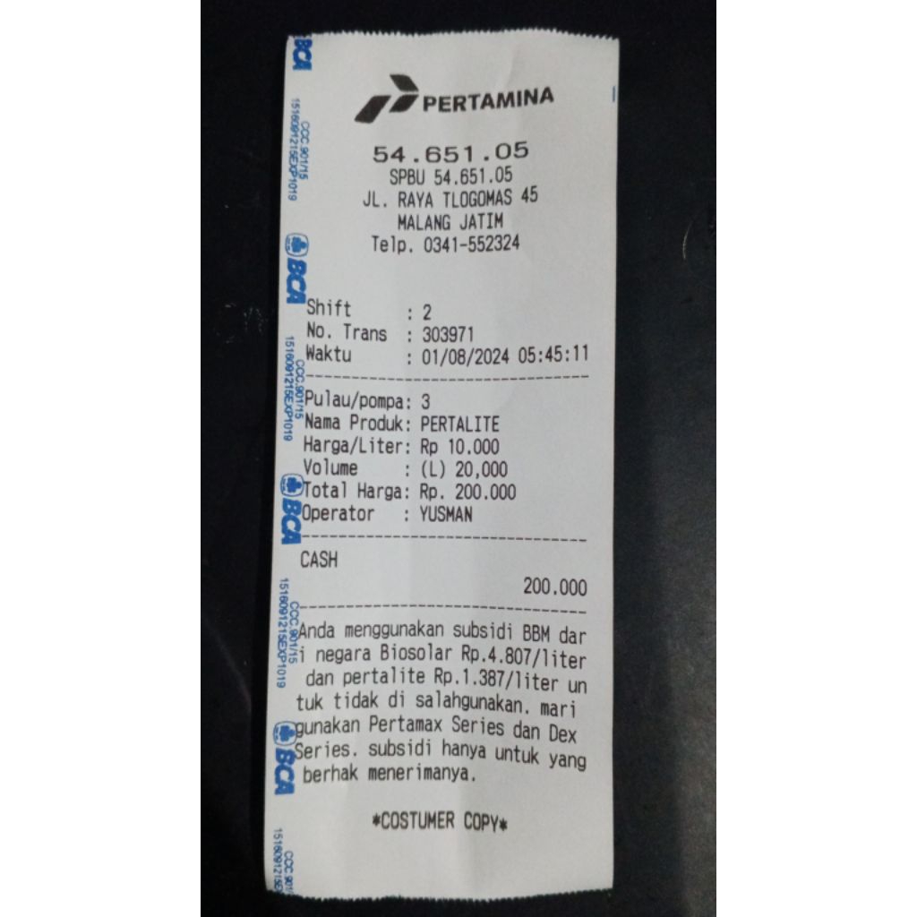 

cetak custom nota pom bensin versi 3