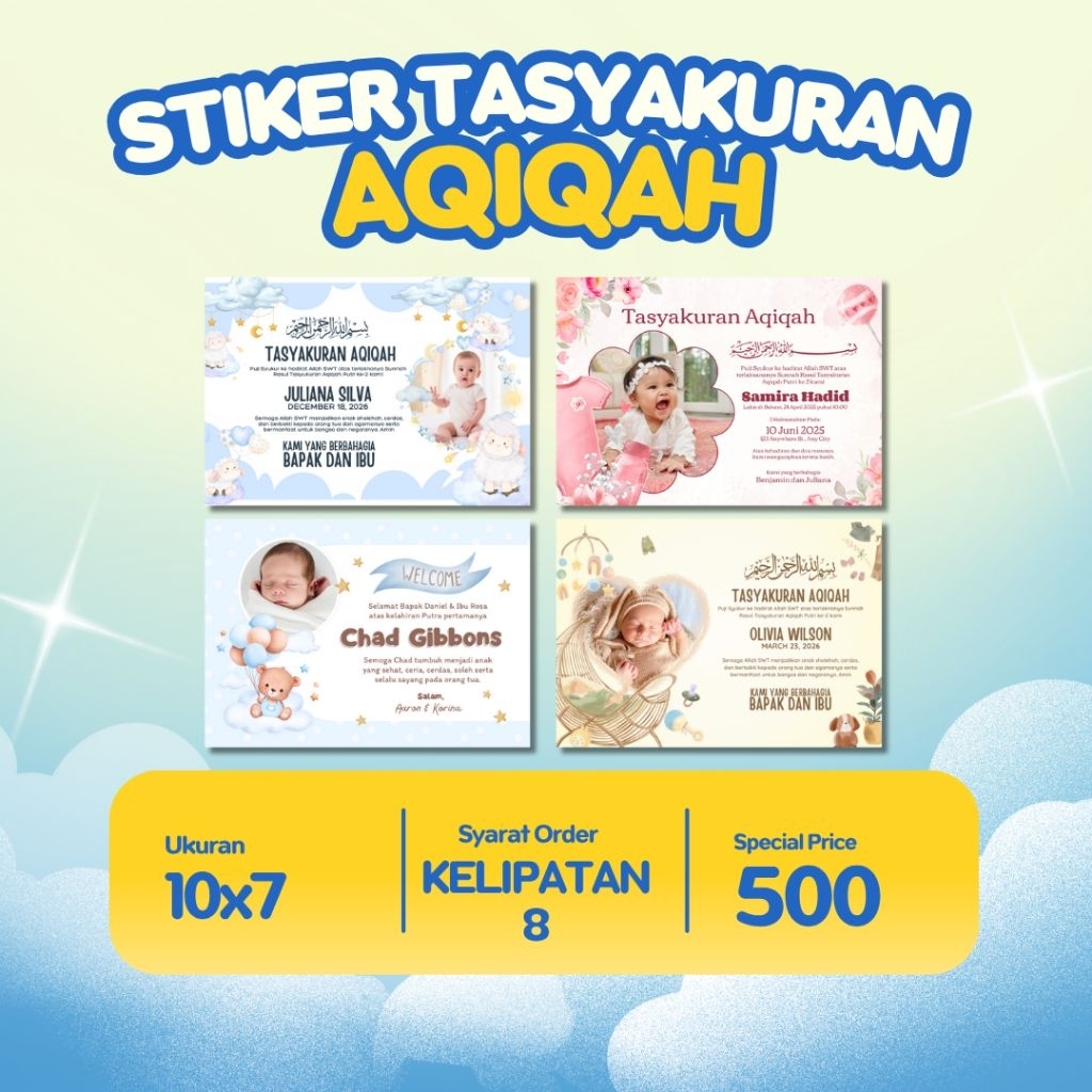 

Cetak stiker tasyakuran aqiqah,custom stiker aqiqah kelahiran selapan 7 bulan