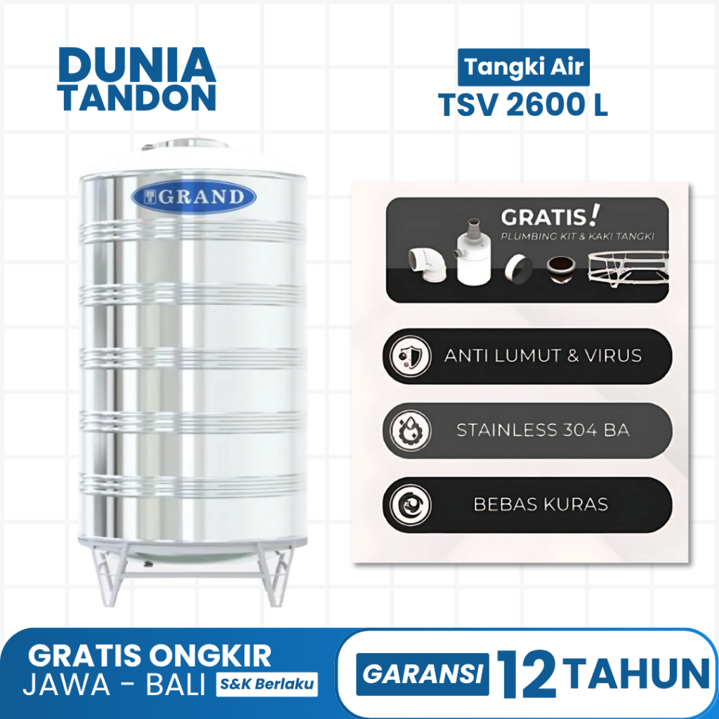 Tandon Air Stainless Grand Vertikal 2600 Liter TSV 3000 / Tandon Air Stainless