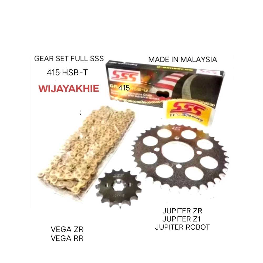 Gear Set FULL SSS 415 VEGA  / ZR  / RR  / JUPITER ZR / Z1 / ROBOT Paketan Rantai SSS 415 HSB-T 110L 