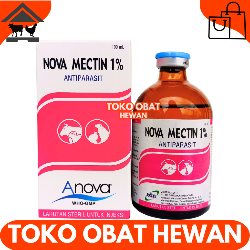 NOVA MECTIN 1% 100ml - Obat Anti Parasit Hewan Gatal Scabies Gudig Kutu Cacing Hewan Sapi Kambing Do