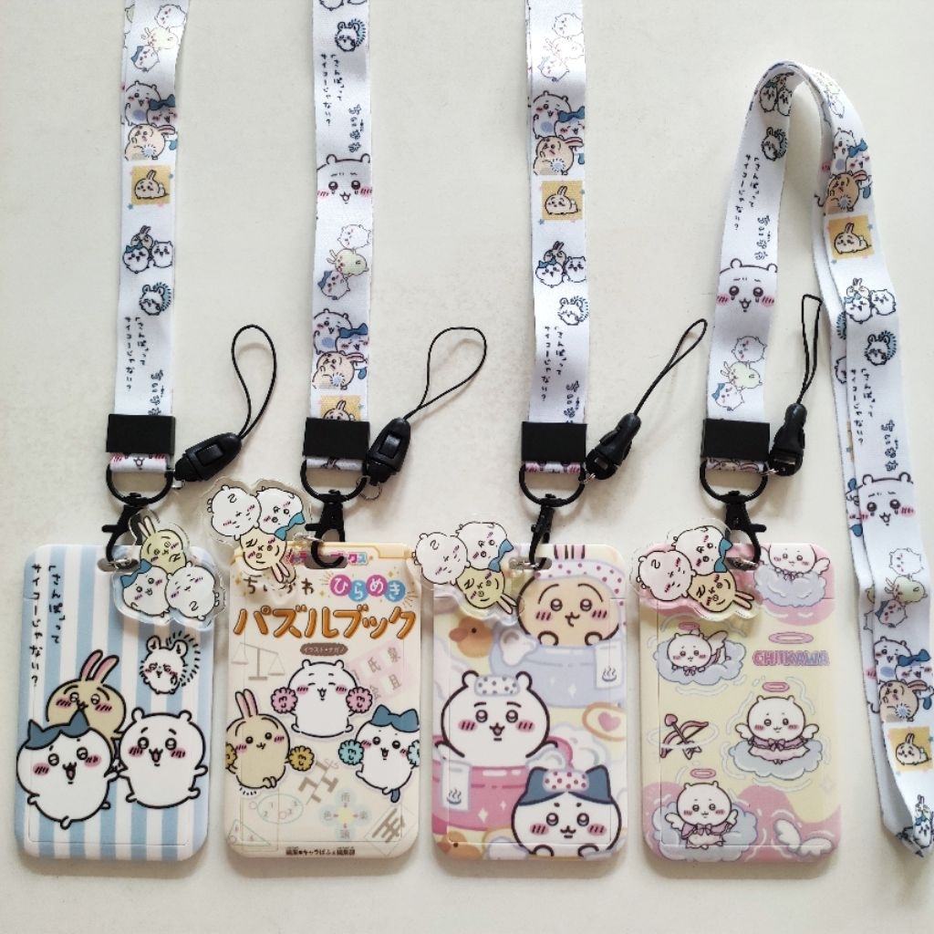 

ID Card Holder Name Tag Lanyard / Kalung Wadah Kartu Identitas Tap E-Money Cute Chiikawa Hachiware Usagi Momonga Lucu