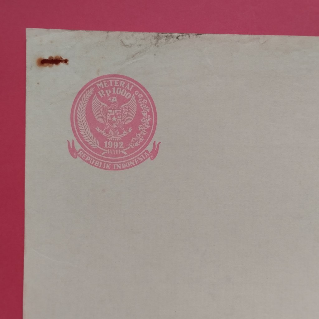 

Kertas Segel Rp 1000 Tahun 1992 Single