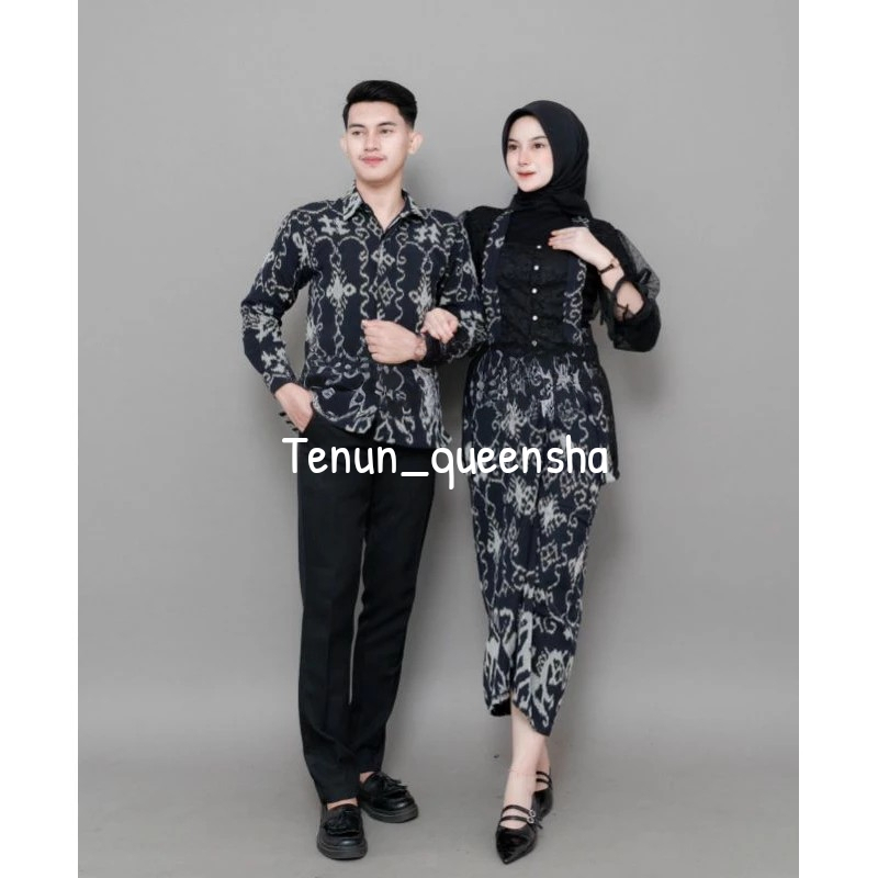 Set Couple Puspa Hitam Baju Couple Kondangan Kemeja pria full tenun set dress tradisional kebaya , k