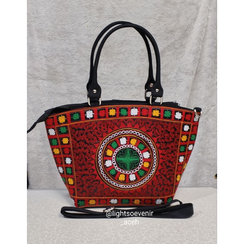 Tas Timba Aceh Ukuran Besar Bordiran Gayo Aceh/Tas Pesta Aceh Set Tali Selempang Wanita Slingbag Cew