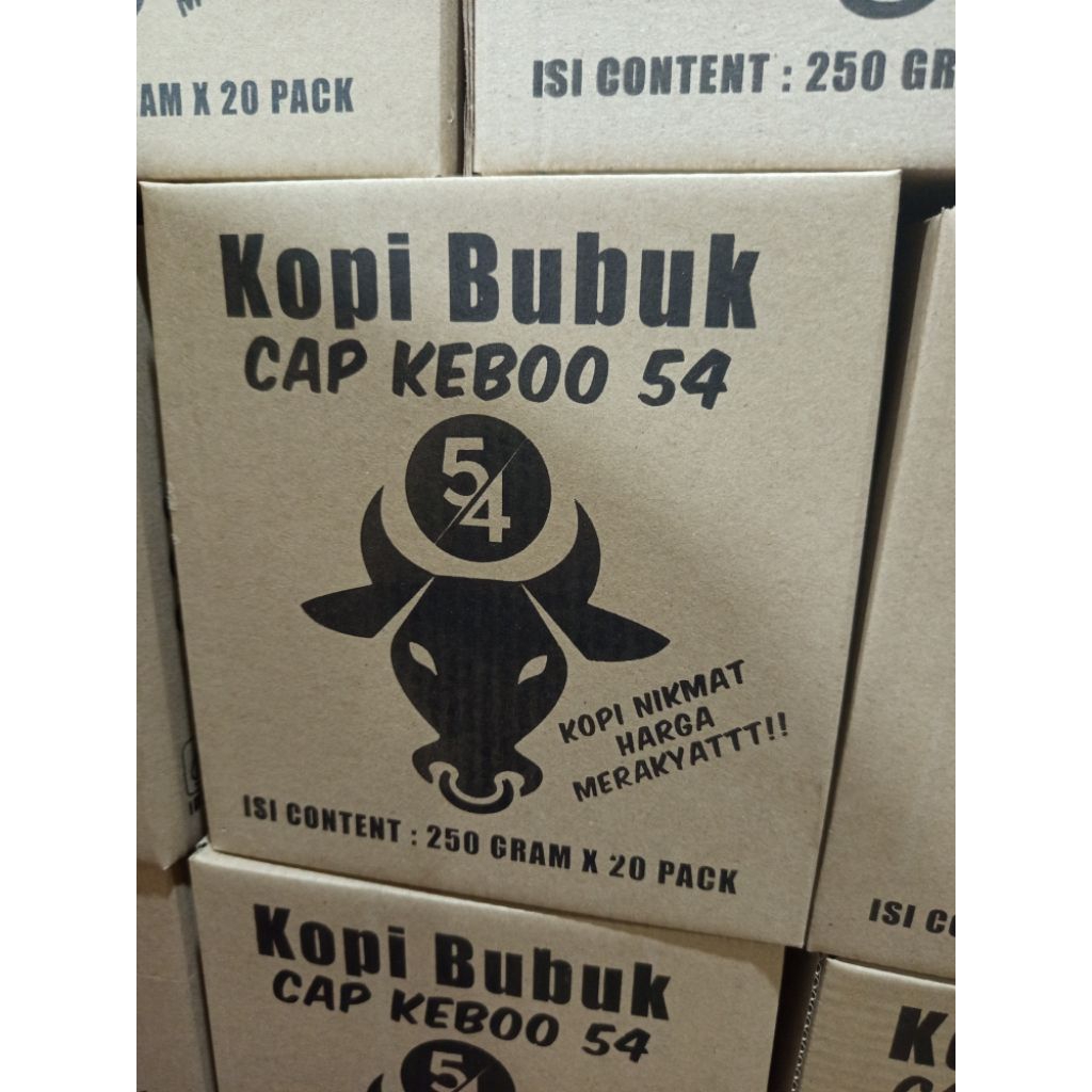 

GROSIR KOPI CAP KEBOO 54 MERAH HARGA PERDUS ISI 5 KG ( 250 GRAM X 20 )