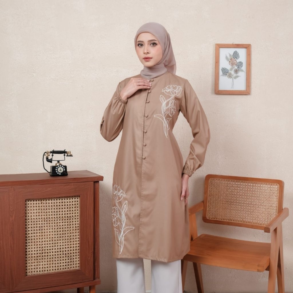 Nameera Bordir Tunik Bunga Model kekinian dengan gaya simple