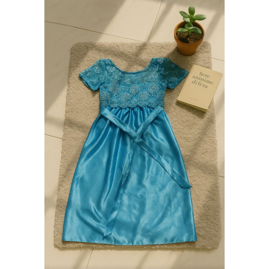 Gaun Biru Toska Simple Elegan | Dress Anak Perempuan Monja Preloved | 1 Pcs