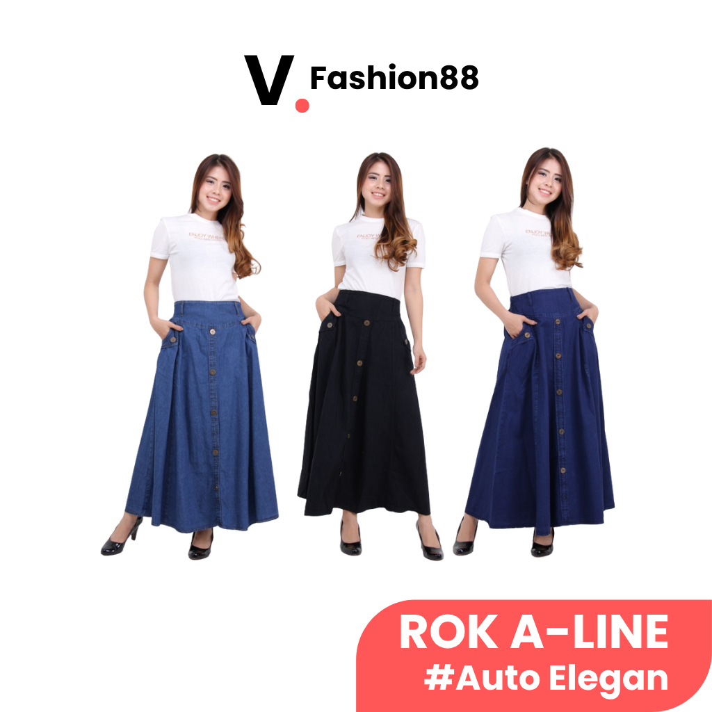 Rok Jeans Wanita Panjang | Rok Levis Wanita Kekinian 2025 | All Size Awet Tahan Lama