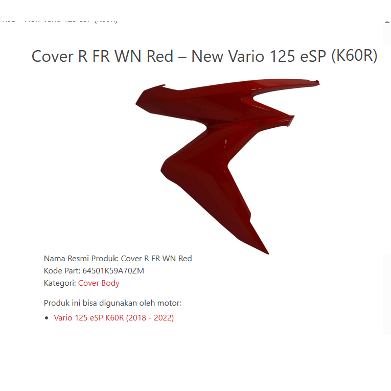 64501K59A70ZM Cover R FR WN Red – New Vario 125 eSP (K60R)