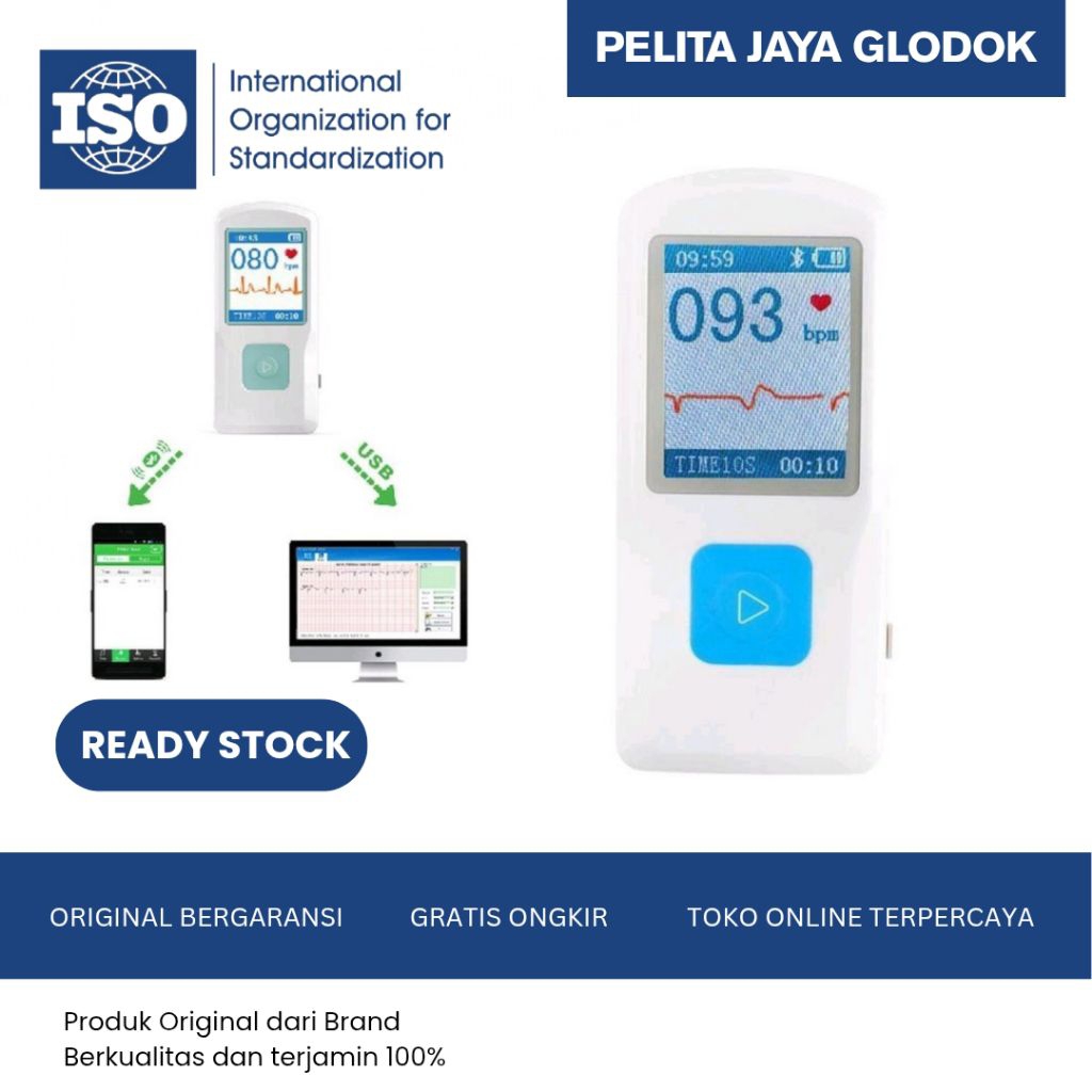 Mesin Deteksi Jetak Jantung Portabel ECG EKG CONTEC PM10 USB Bluetooth
