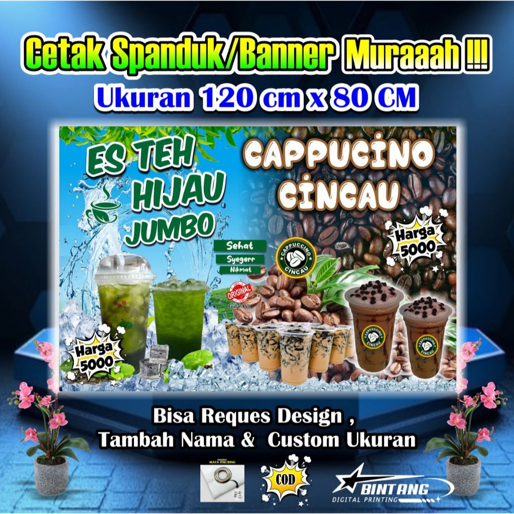 Spanduk Banner Es Teh Hijau & Cappucino Cincau Ukuran 120 cm x 80 cm
