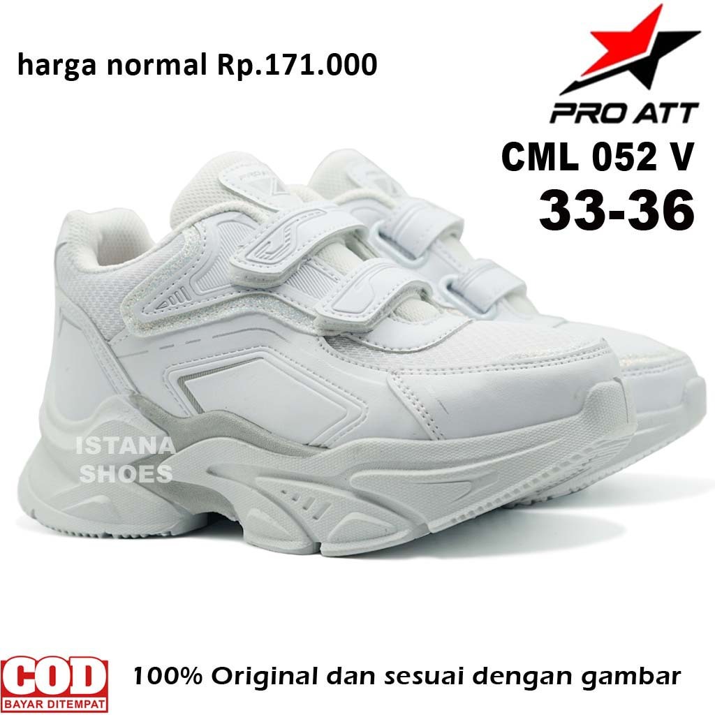 Sepatu Sekolah Anak Perempuan SD PRO ATT CML 052 Putih Putih Perekat Sneakers