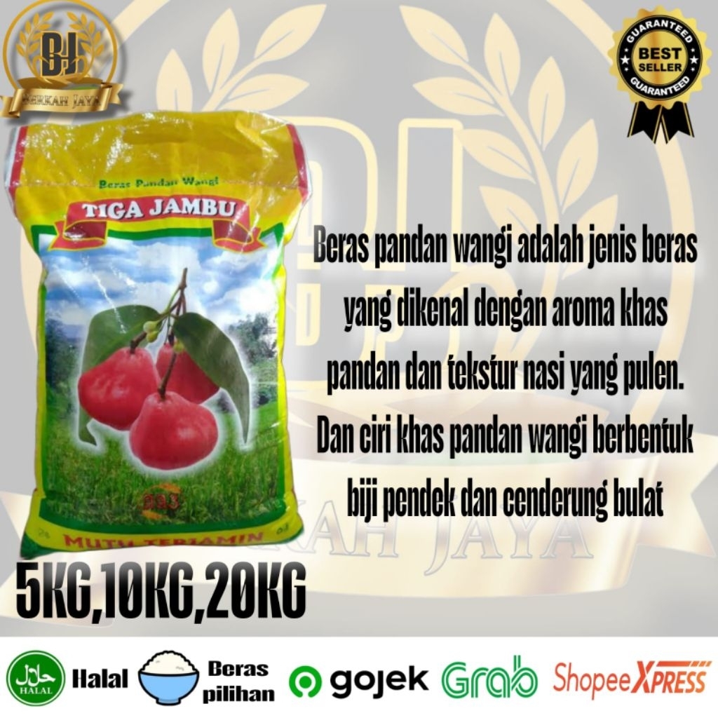 

Beras Cap Tiga Jambu 5KG 10KG 20KG Pandan Wangi Berkualitas Premium Nasi pulen & enak