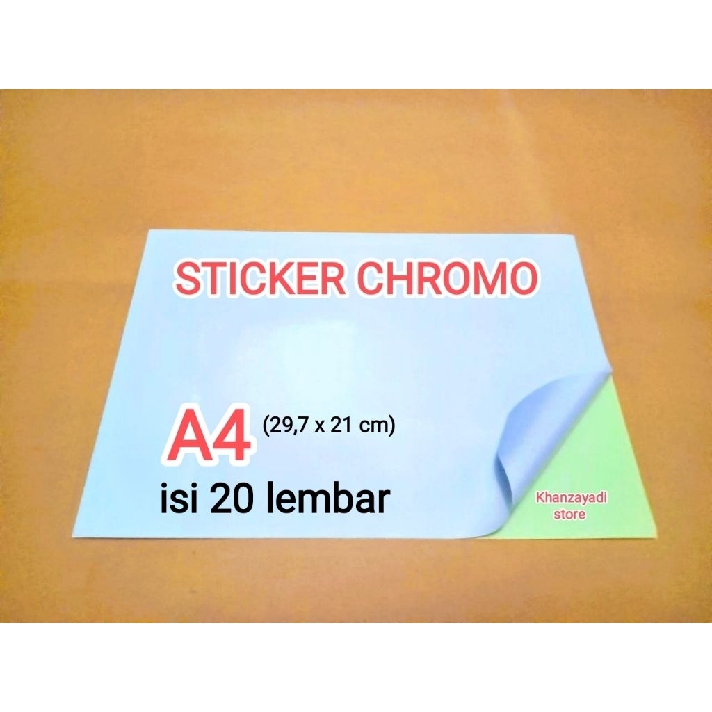 

Kertas stiker chromo glossy A4 isi 20 lembar sticker chromo putih (glossy) ukuran A4 high Quality