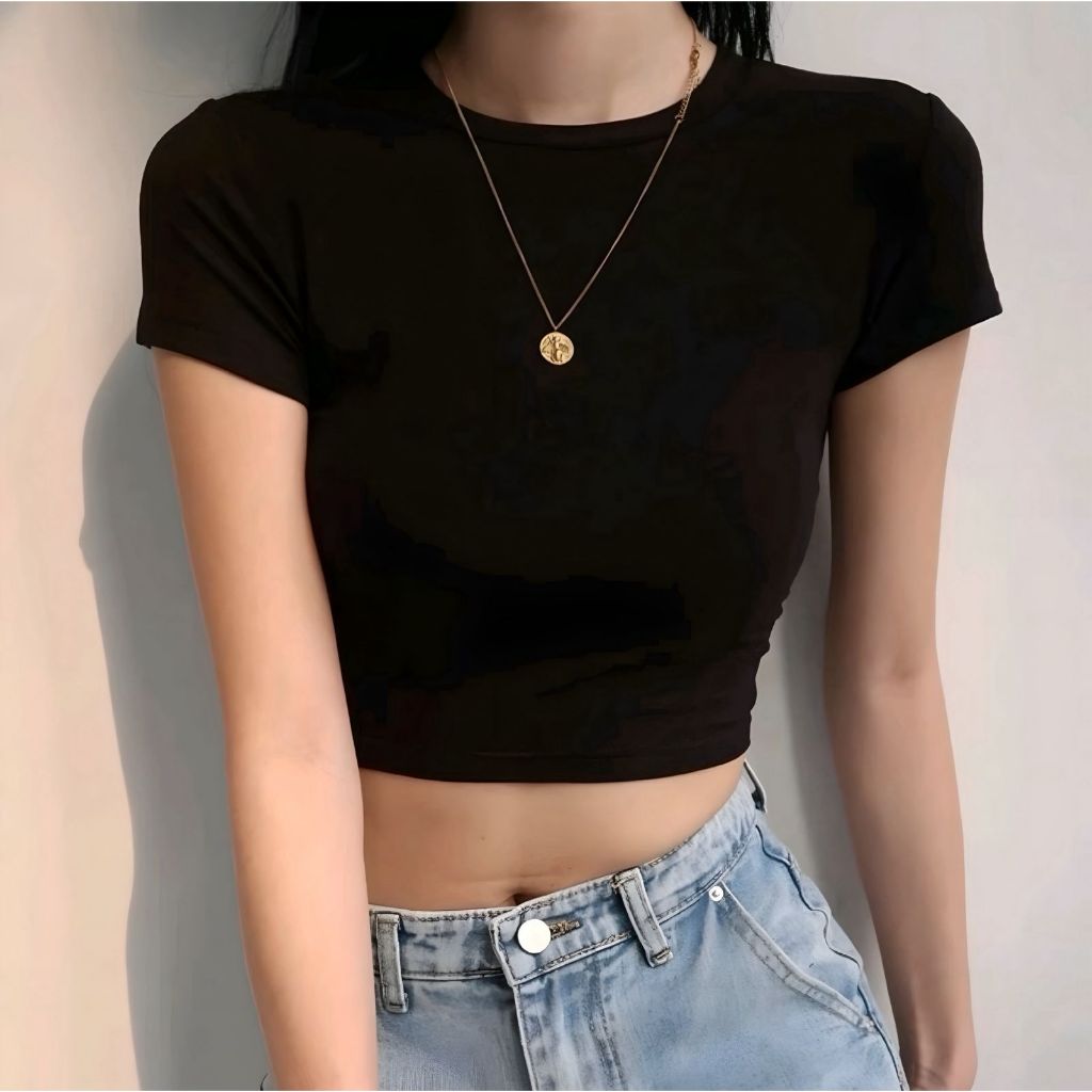 Kaos Crop Top Wanita / Crop Top Korea Style Kaos Wanita Atasan wanita Crop atasan wanita rib