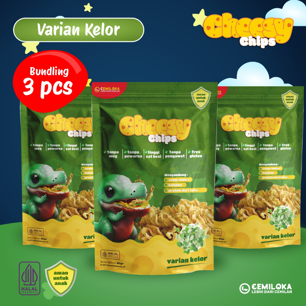

CHEESY CHIPS PAKET 3 KELOR 80gr – CEMILAN SEHAT • RASA ALAMI • TANPA PEWARNA • BEBAS GLUTEN