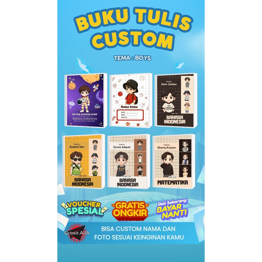 

[PROMO !!] BUKU TULIS SEKOLAH CUSTOM BISA PAKAI FOTO SENDIRI TEMA BOYS