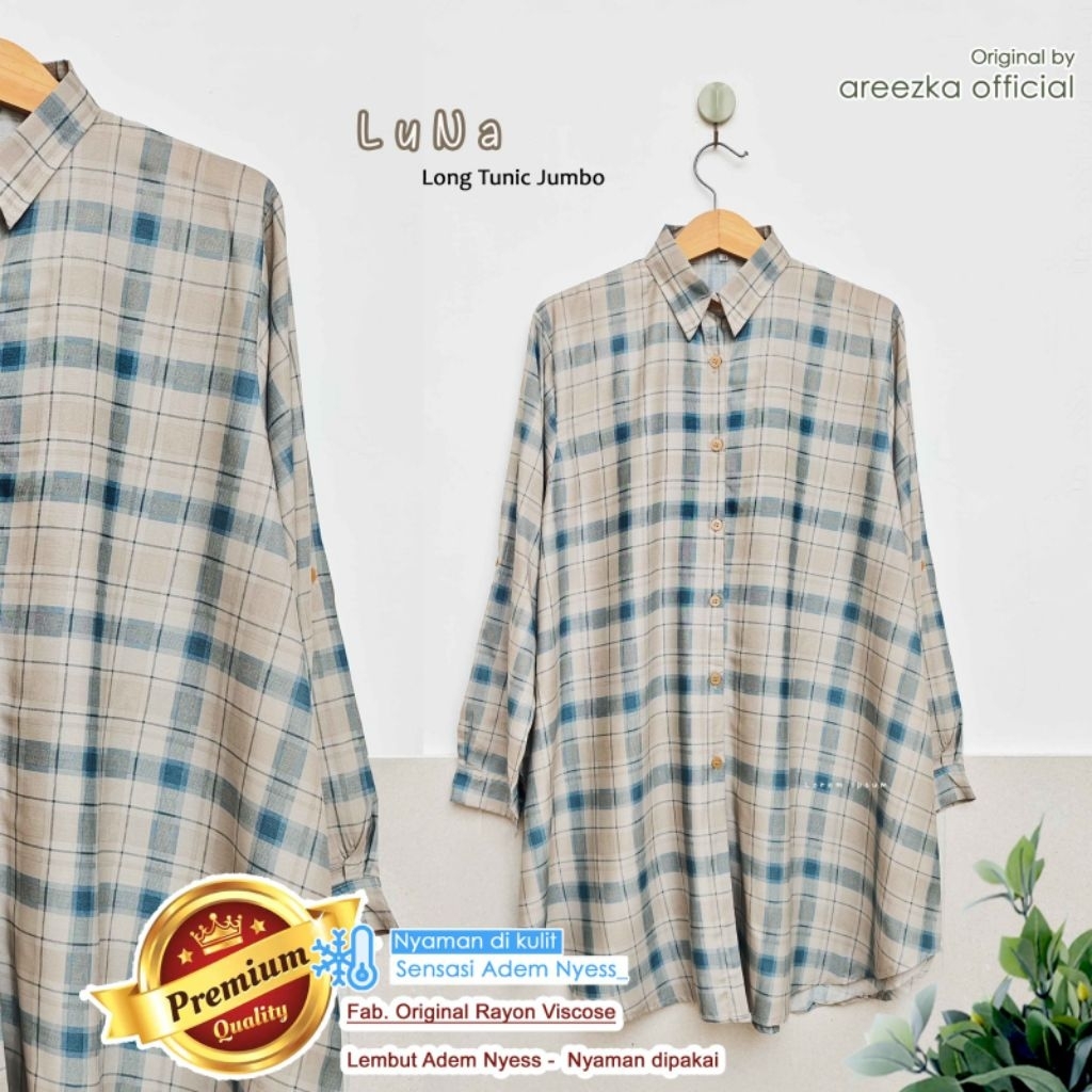 LUNA Atasan Kemeja Tunik Motif Kotak Kotak by Areezka Size Jumbo XXL 5L