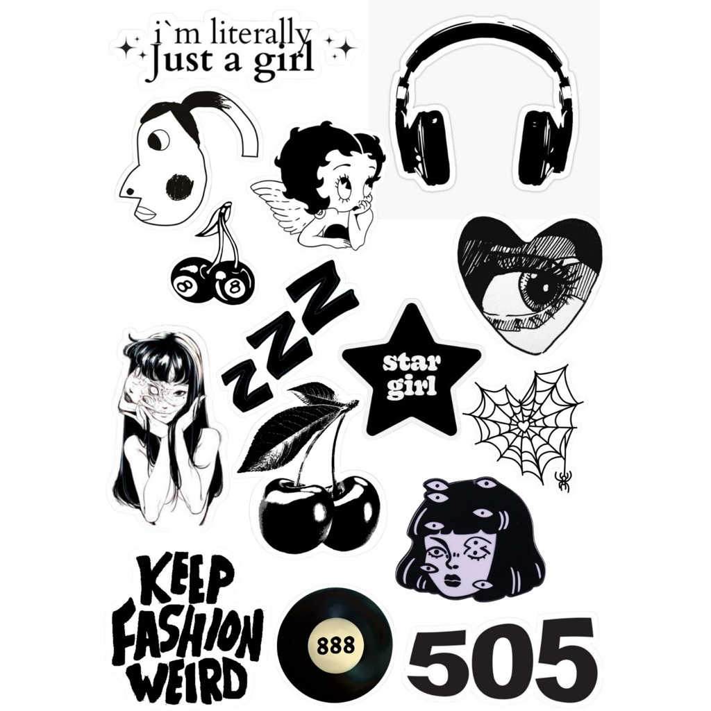

STICKER AESTHETIC BLACK AND WHITE UNTUK HP/LAPTOP/TAB/TUMBLR/SCRAP BOOK GLOSSY Uk 4-6cm