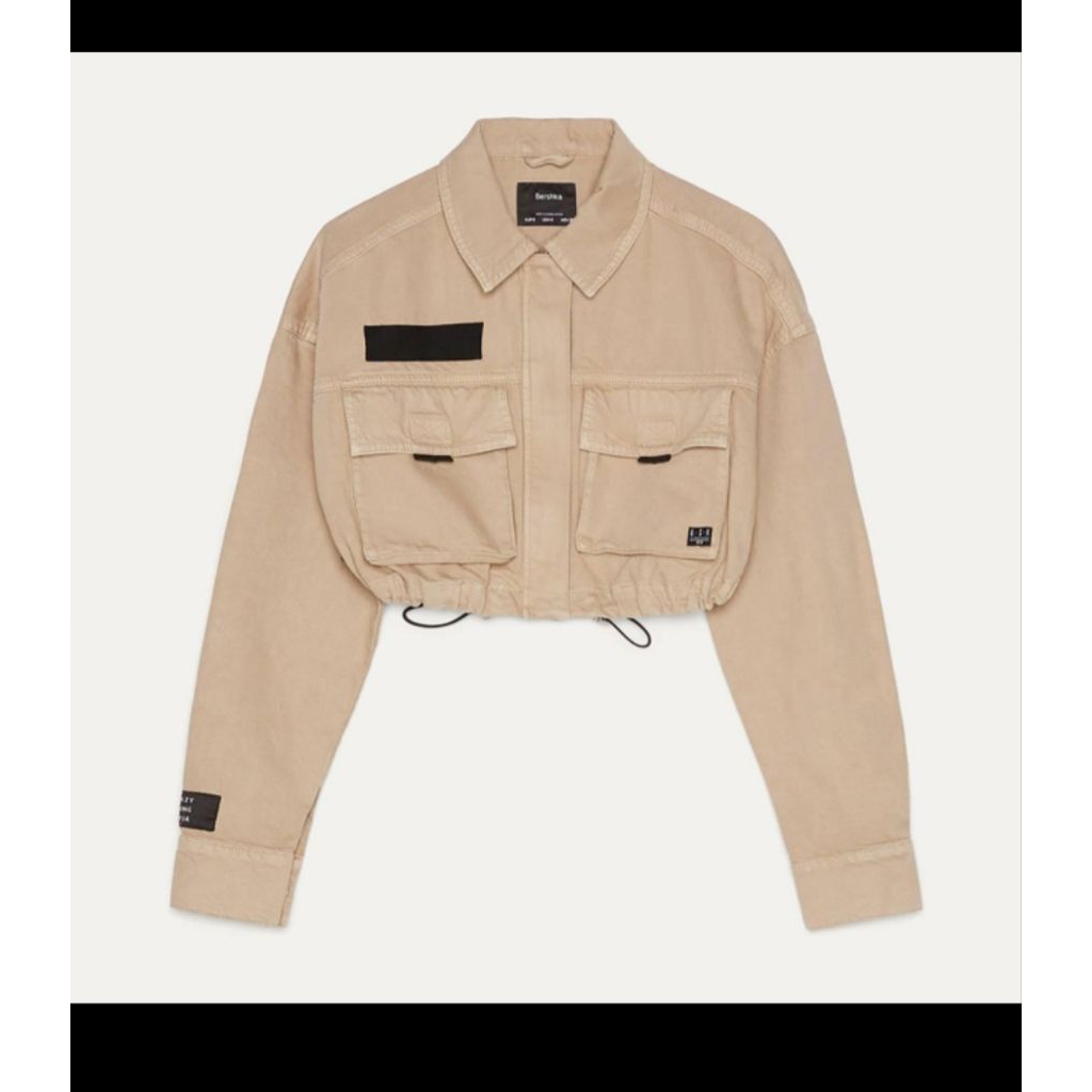 Bershka Denim Jacket Cropped Outer Anggie Jaket Women Crop Tee Crop top Mocca Brown