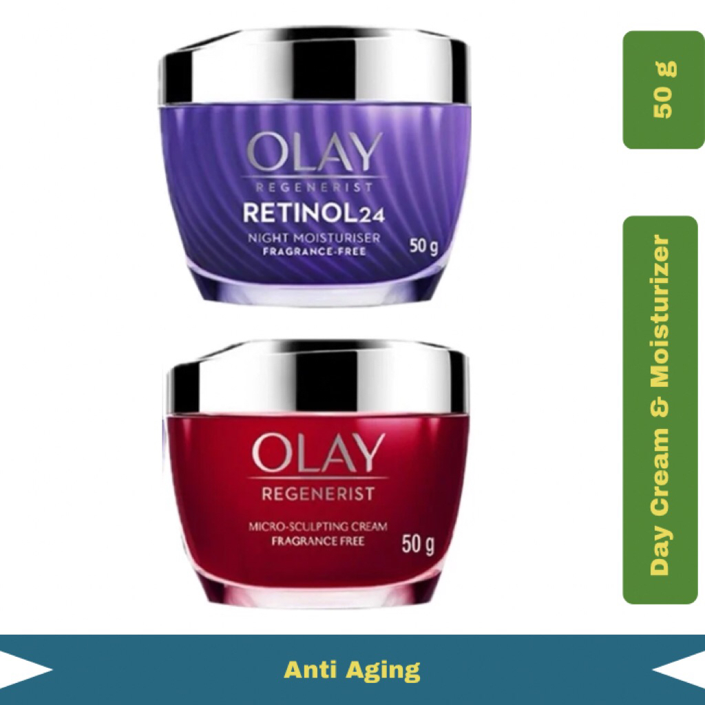 Olay Regenerist Paket Lengkap Krim Pagi Pelembap Wajah Anti Aging + Krim Malam Retinol 24 - Perawata