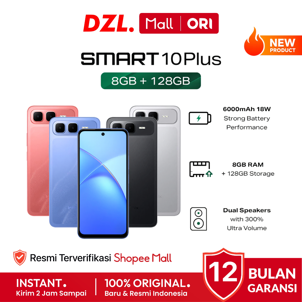 DZL - HP INFINIX Smart 10 Plus 8/128 GB NFC Original Garansi Resmi Official Store Handphone Ori