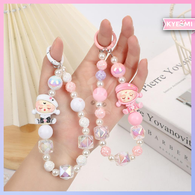 KYEOMI Gantungan Strap Skullpanda Motif Beads Phone Charm Gantungan Kunci Tas Gaya Lucu Korea Import