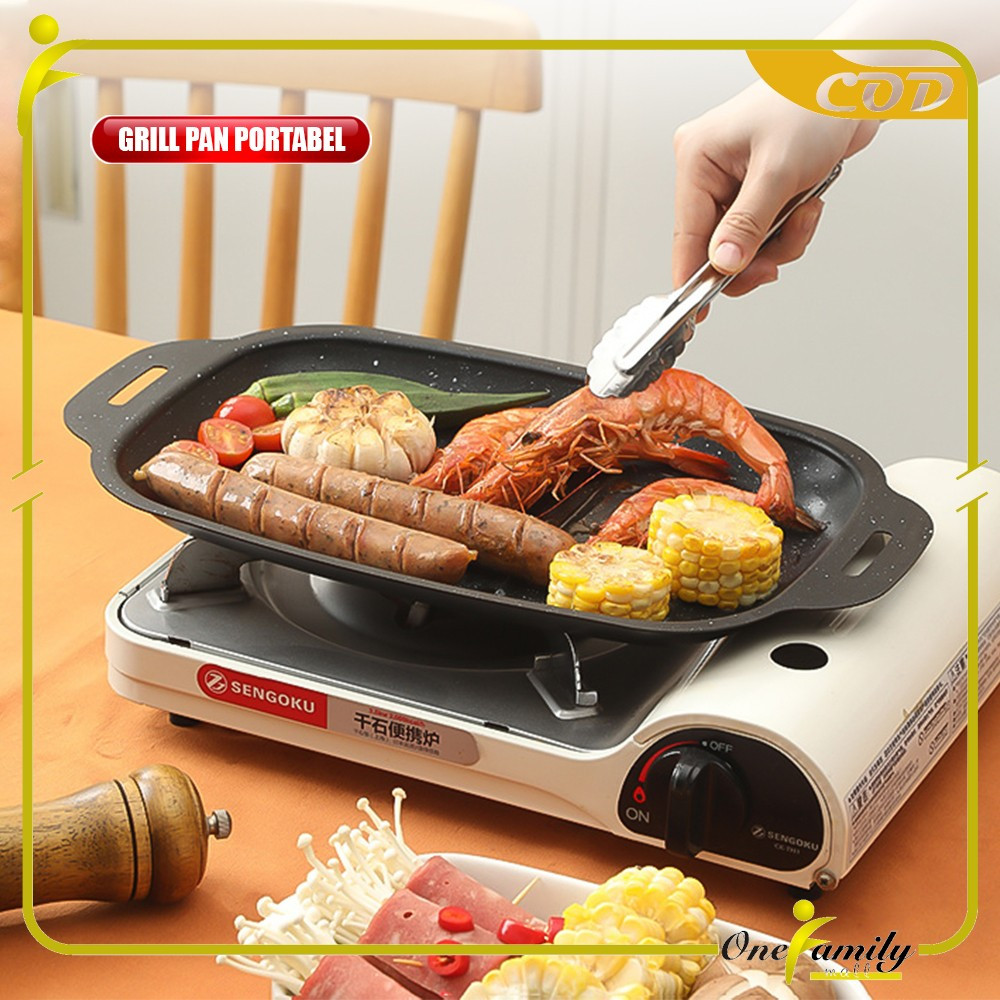 ONE-C1338 Wajan Panggangan Panjang Portabel Grill Pan Korea Datar BBQ Anti Lengket Tahan Panas / Pan