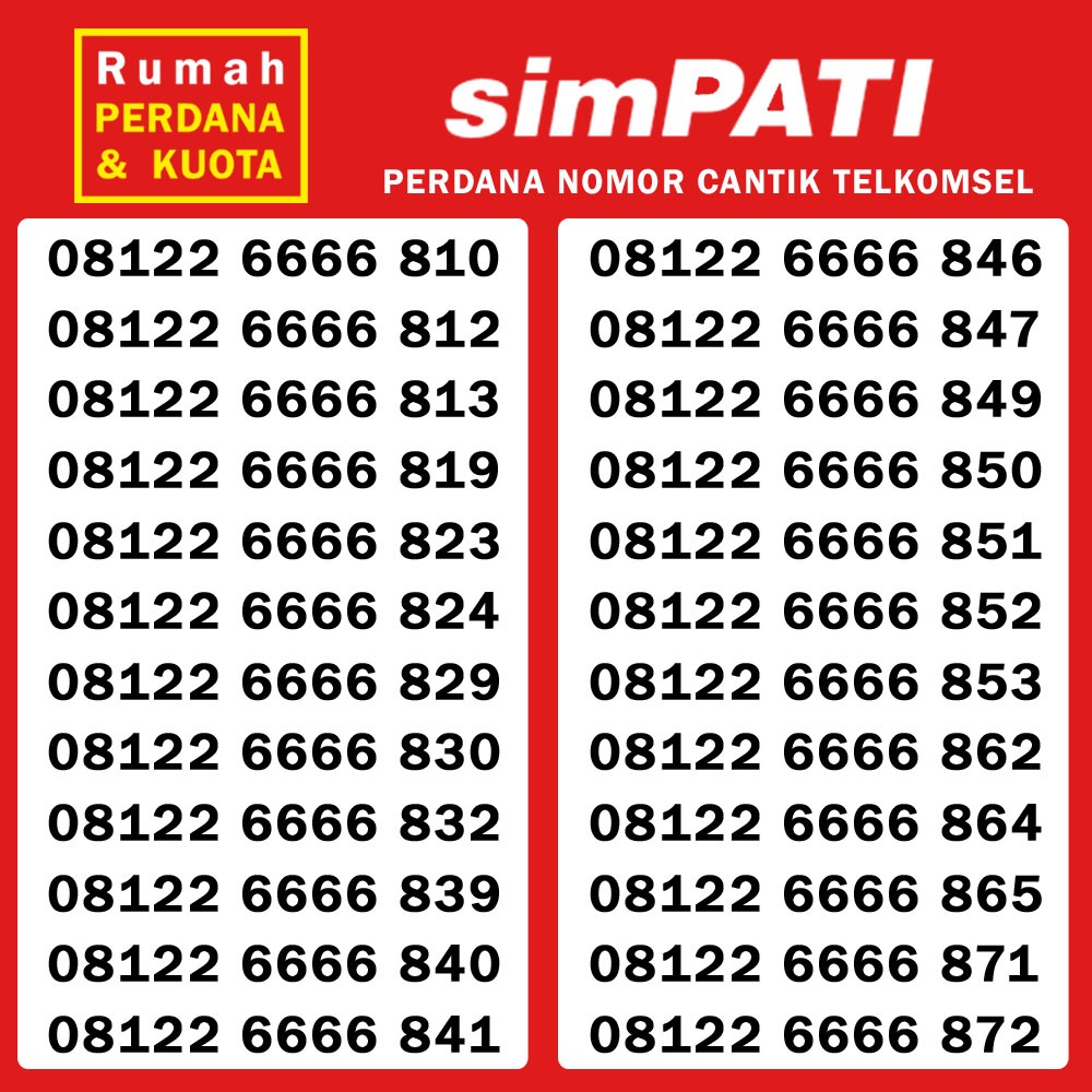 Perdana nomor cantik Telkomsel Simpati kuartet 08122 6666 xxx 1b