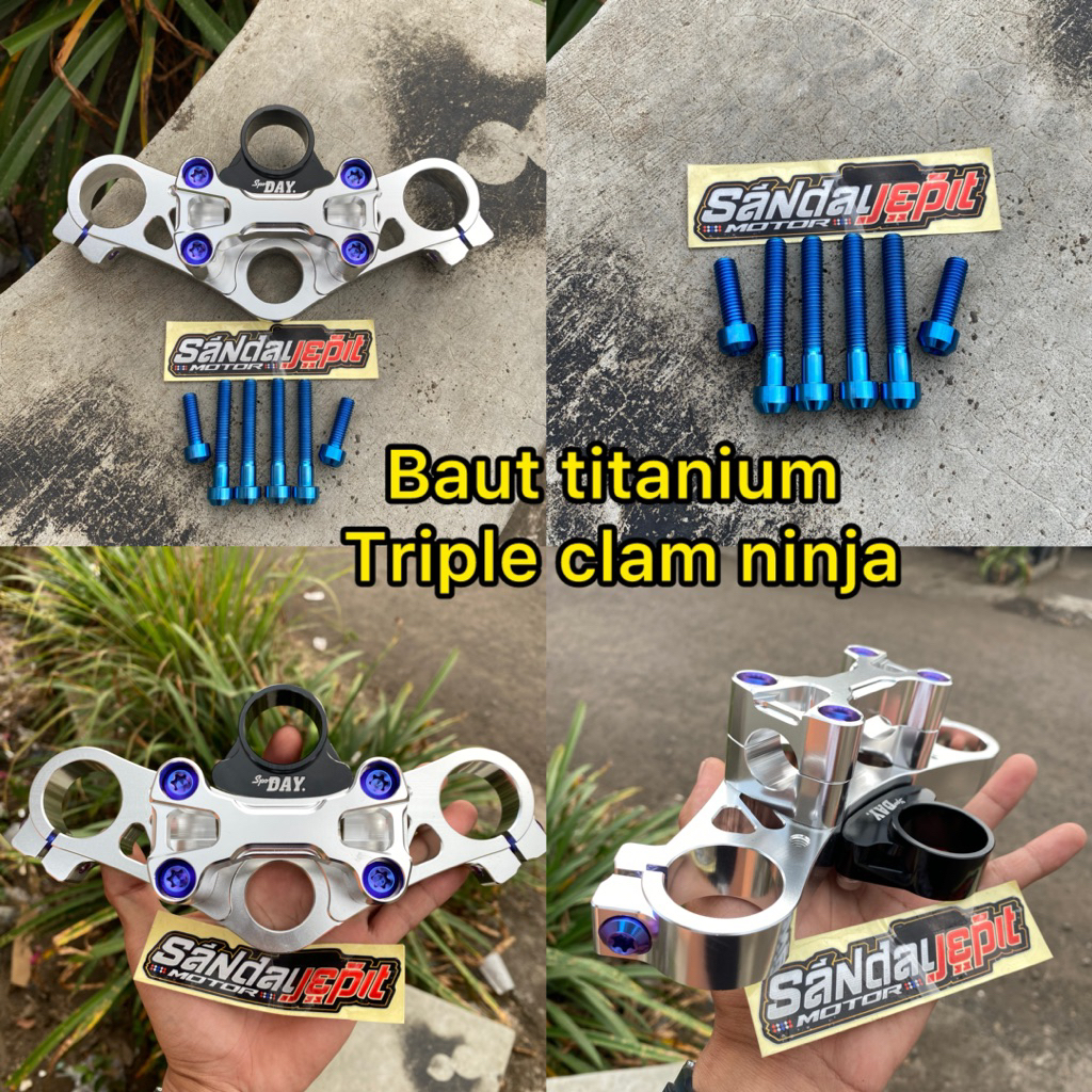BAUT TITANIUM TRIPLE CLAMP NINJA BAUT TITANIUM SEGITIGA ATAS NINJA BAUT TITANIUM SEGITIGA CNC NINJA 