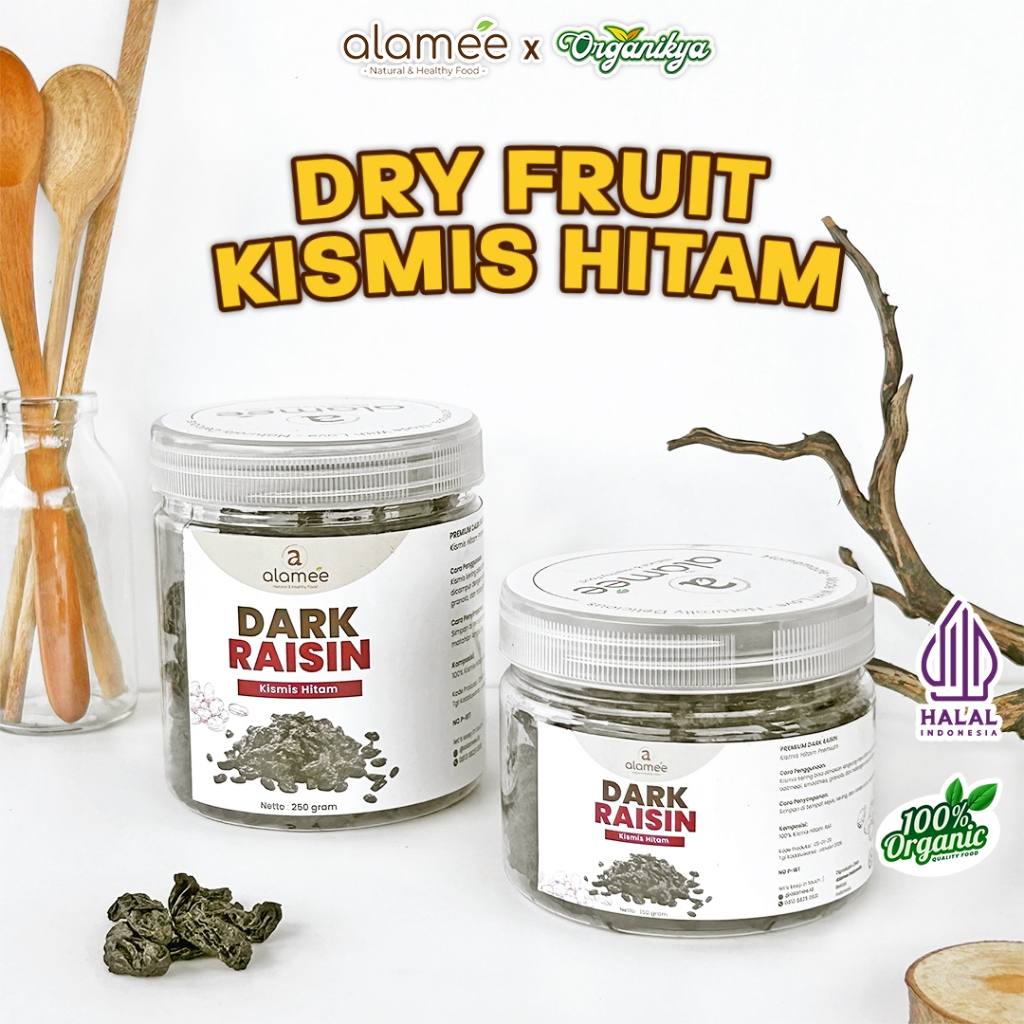 

ALAMEE Dark Raisin Cemilan Buah Sehat Kismis Hitam Manis Dried Fruit Black Raisin organikya
