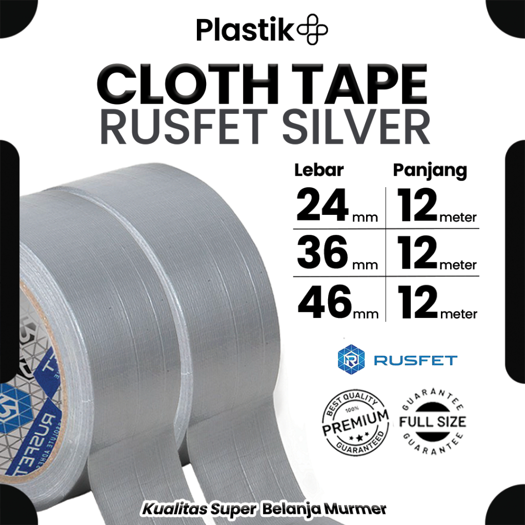 

Lakban Kain Silver Tebal (Cloth Tape) Isolasi / Solatip Kain Merek Rusfet Harga Ecer Satuan termurah