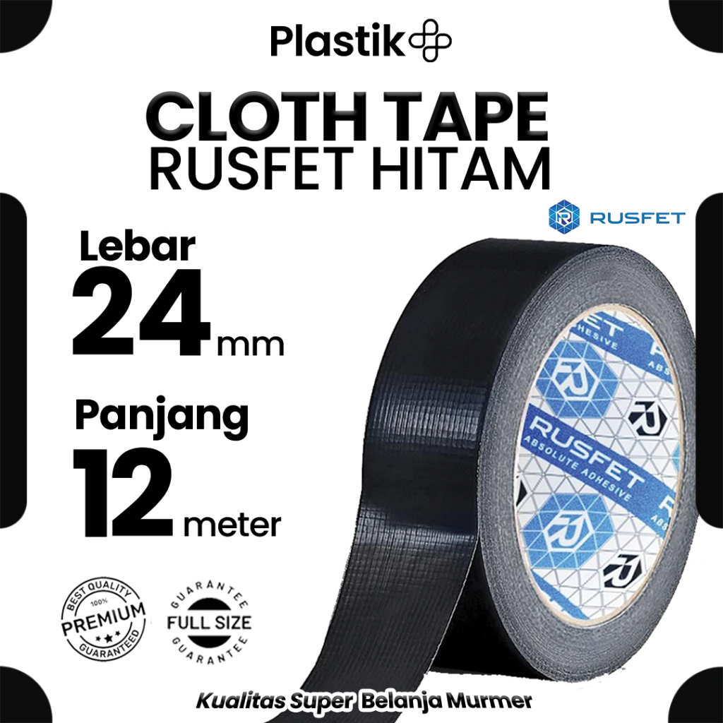 

Lakban Kain Hitam / Cloth Tape isolasi 24mm x 12meter / Solatip Kain Merek Rusfet Harga Satuan Ecer