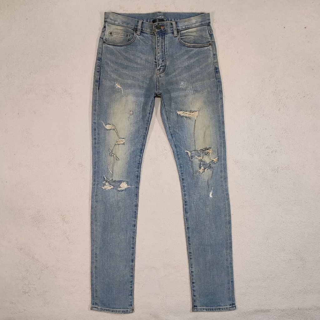 Saint Laurent Paris Thrased Ripped Knee Jeans Distressed Skinny SLP Denim Pants YSL