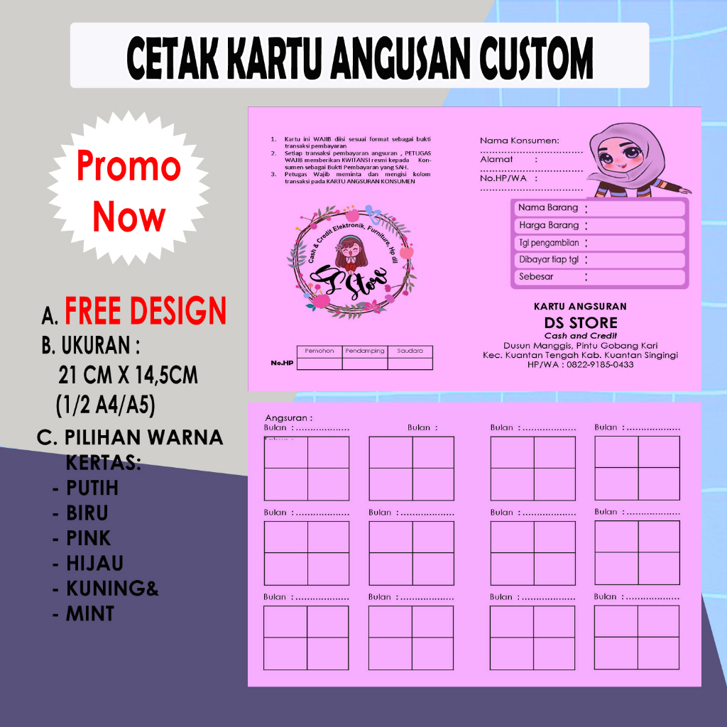 

ES88 KARTU HOME KREDIT MINGGUAN/ANGSURAN MINGGUAN/KARTU ANGSURAN CUSTOM/KARTU ANGSURAN 1/2 A4