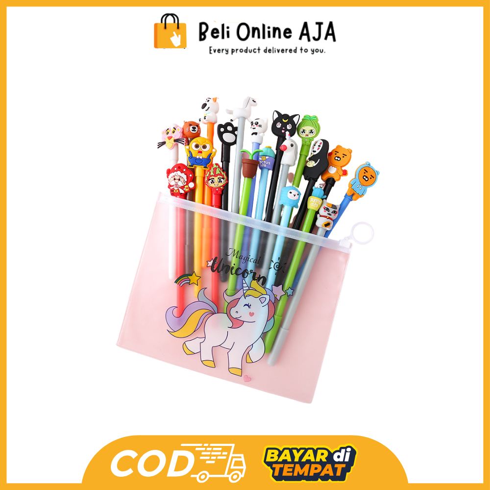 

BOA HL0078 Pena Karakter Set Pouch Isi 20 Pcs Tempat Pensil Transparan Zipper Bag Y1072