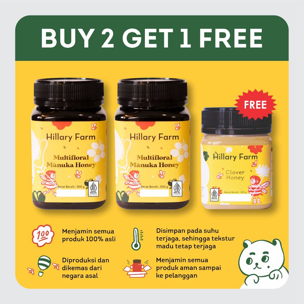 

Hillary Farm Multifloral Manuka Honey 500gr + Multifloral Manuka Honey 500gr Free Madu